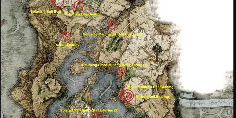 Liurnia Top Half Bell Bearing Locations Map 