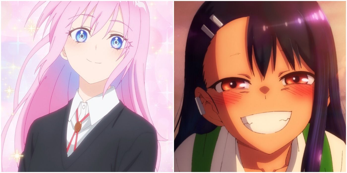 on the left is shikimori from the anime shikimori's not just a cutie and on the right is nagatoro from the anime don't toy with me miss nagatoro