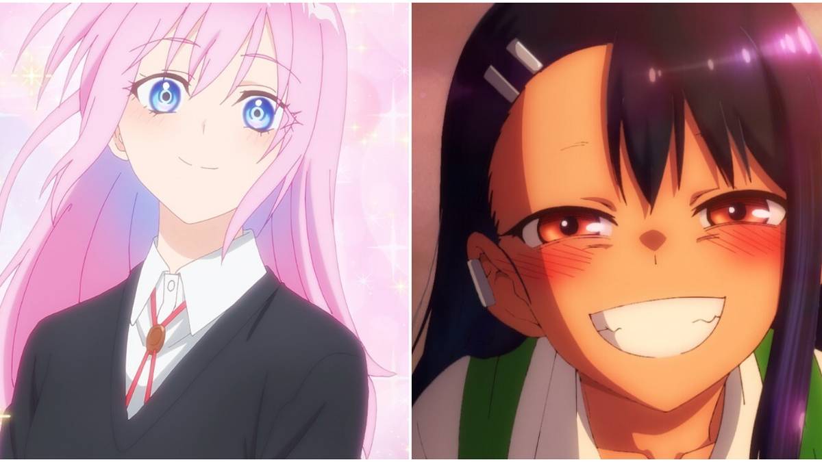 on the left is shikimori from the anime shikimori's not just a cutie and on the right is nagatoro from the anime don't toy with me miss nagatoro