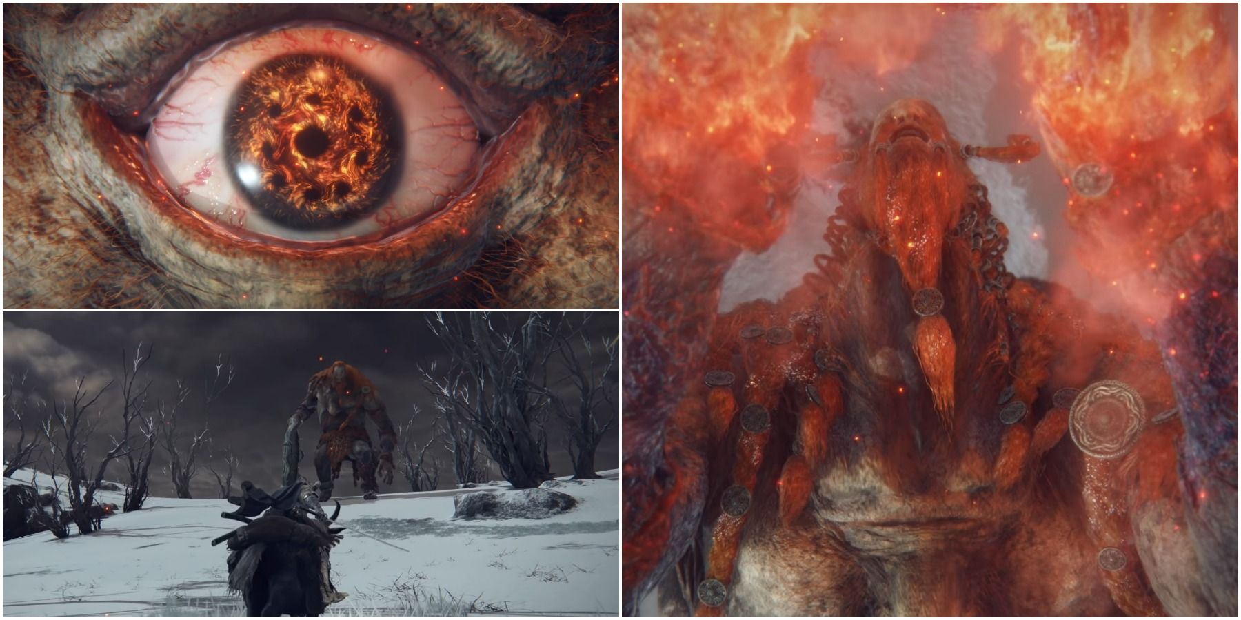 Fire Giant Eye Opening, Fire Giant Praying, Tarnished Riding Towards Fire Giant