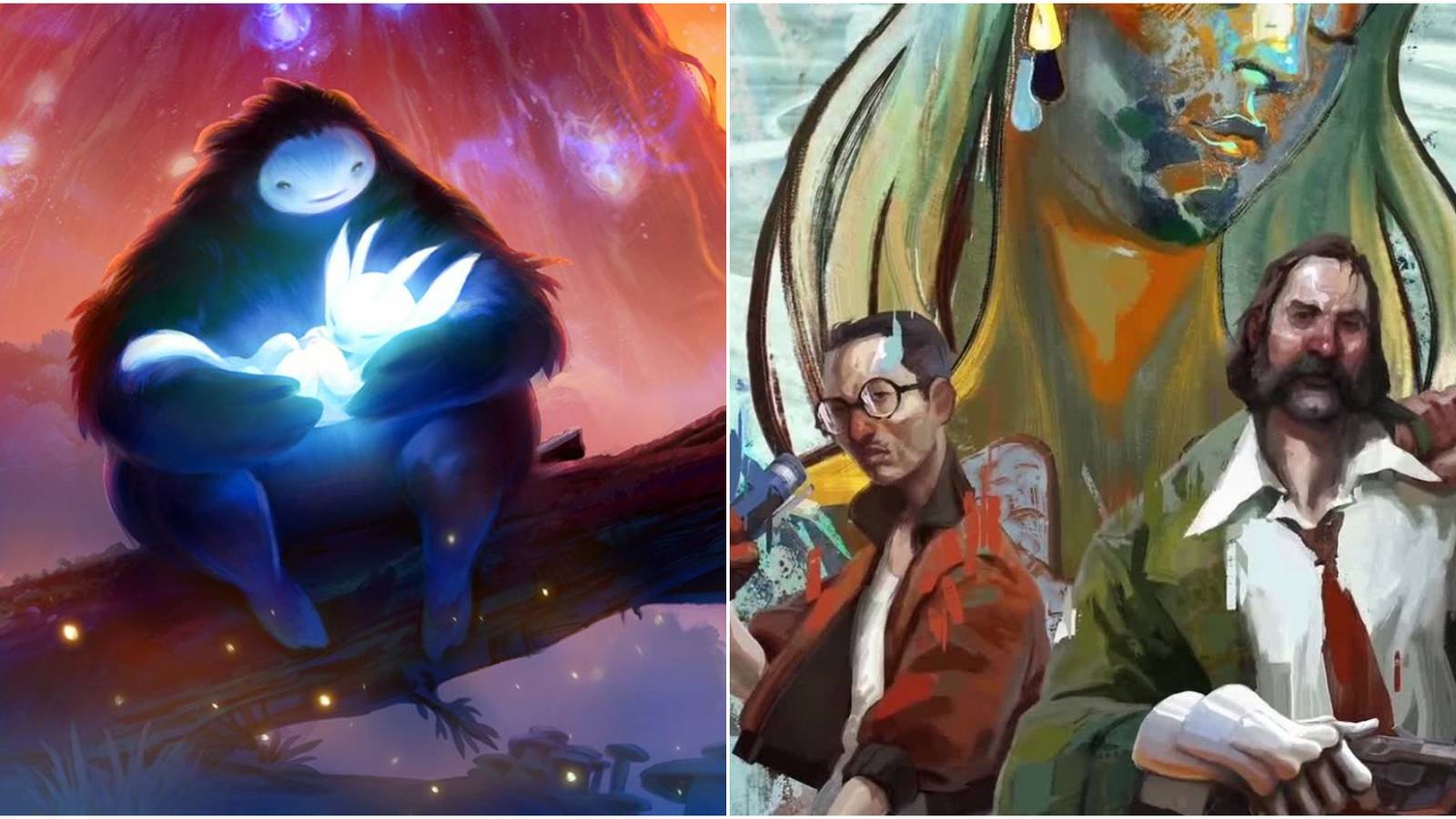 right: Ori and the Blind Forest; right: Disco Elysium
