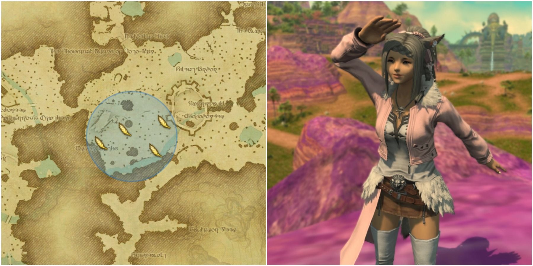 Split image of map and lookout emote.