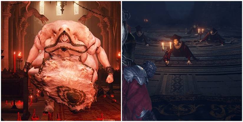 Split image of Godskin and crawling scholars.