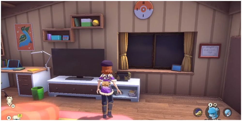 Player character in modern room.