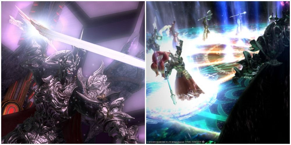 Split image of Thordan and his knights.
