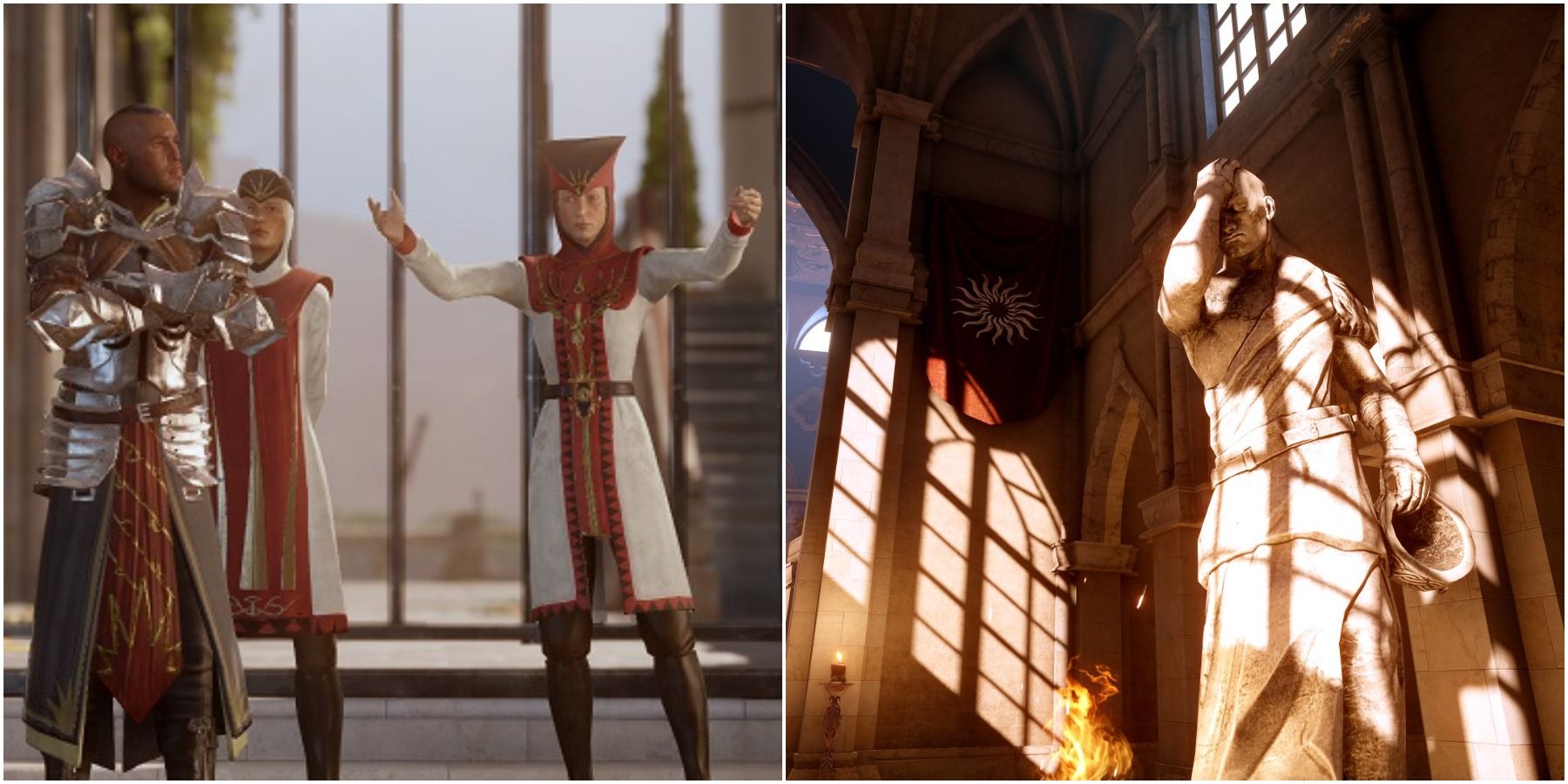 Split image of Chantry and worshippers.