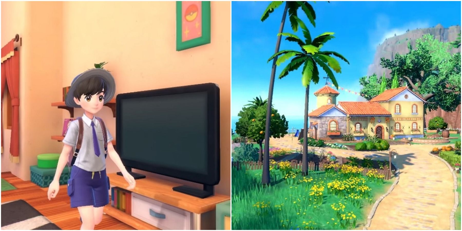 Split image of protagonist and house.