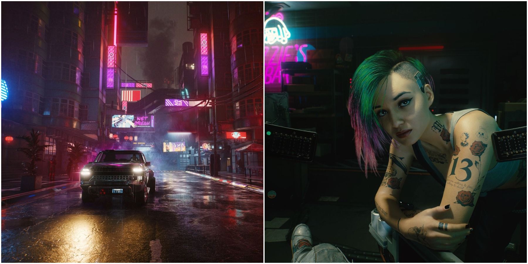 Split image of city and Judy.