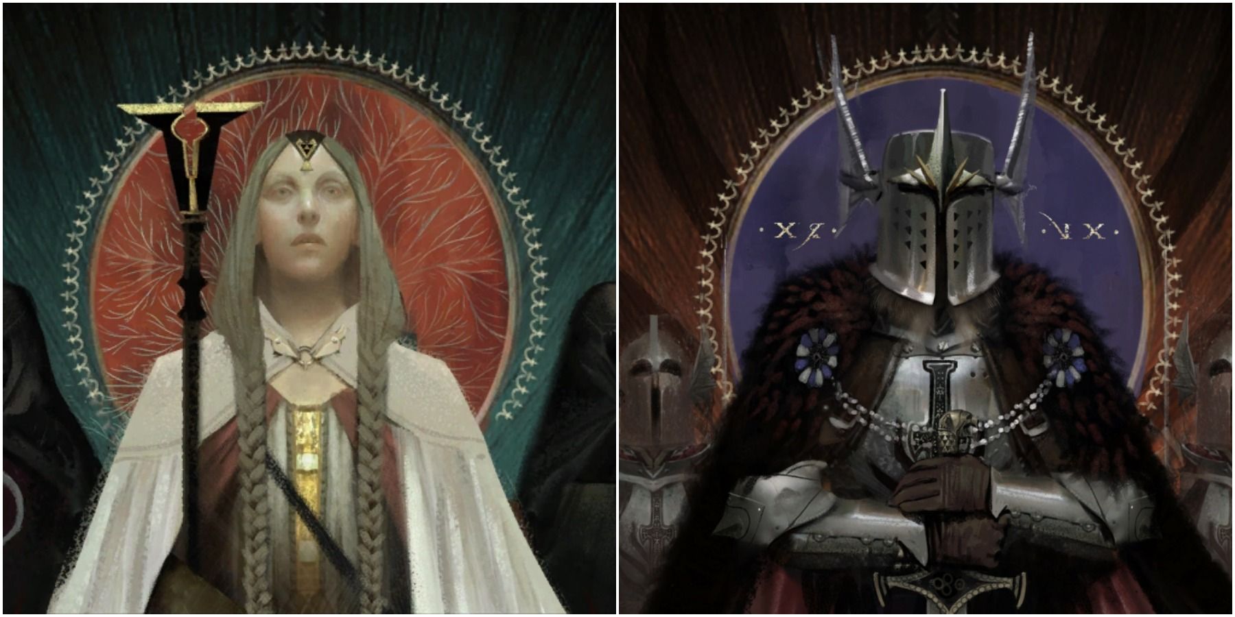 Split image of mage and templar.