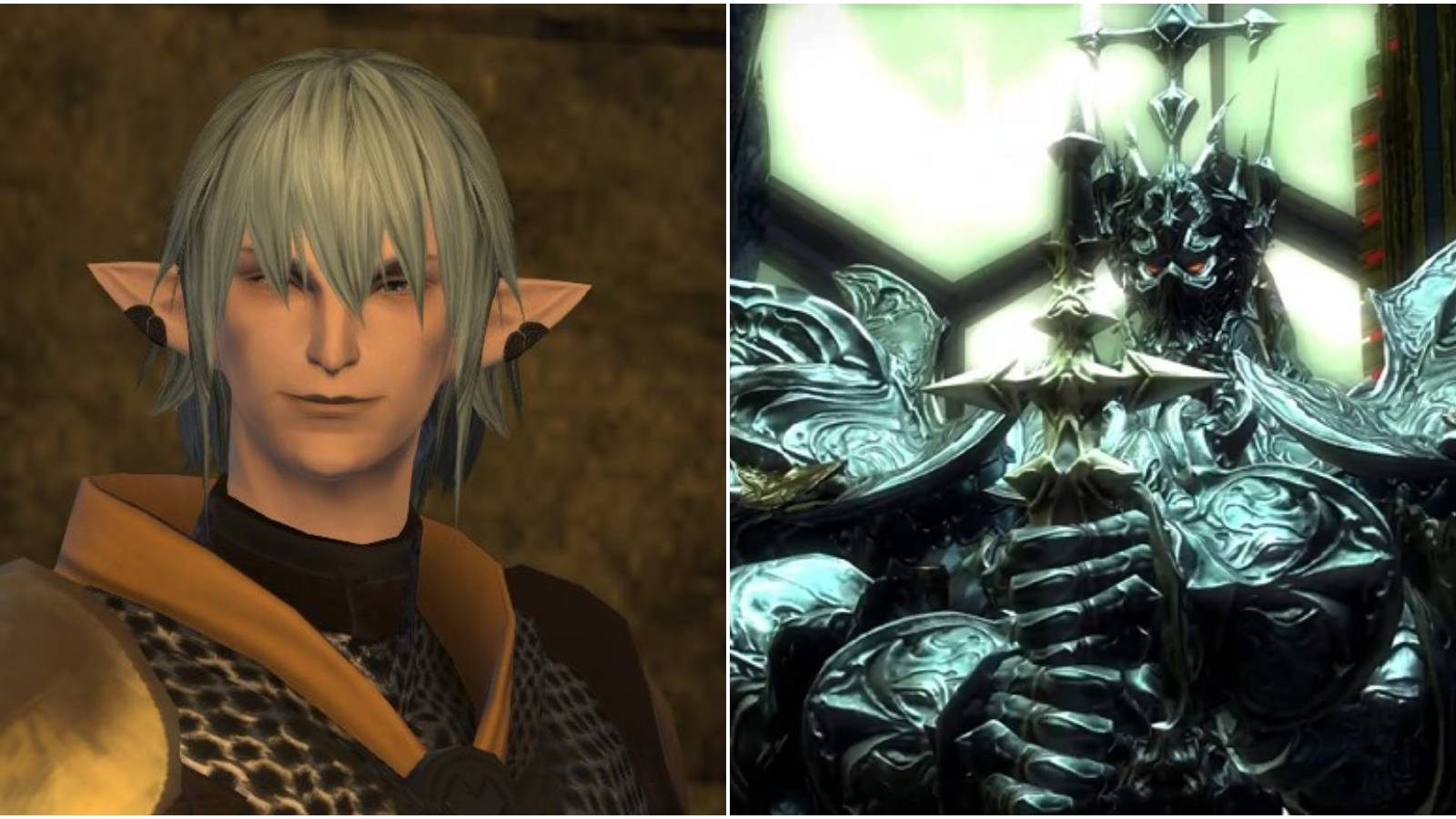 Split image of Thordan and Haurchefant.