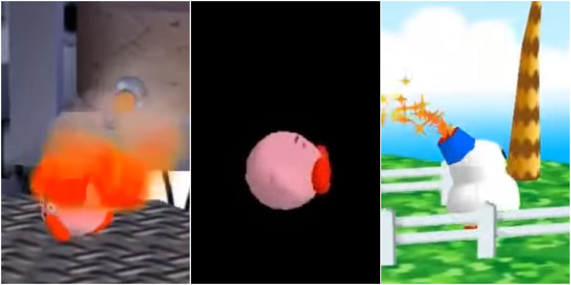 Split Image Kirby 64 Death Burning Snowman