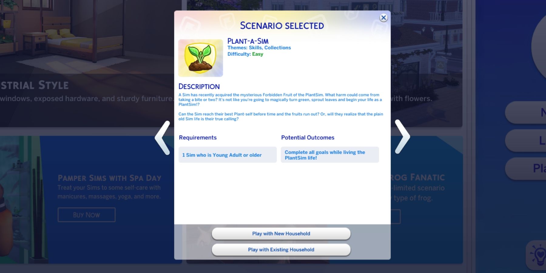 plant a sim scenario in the sims 4