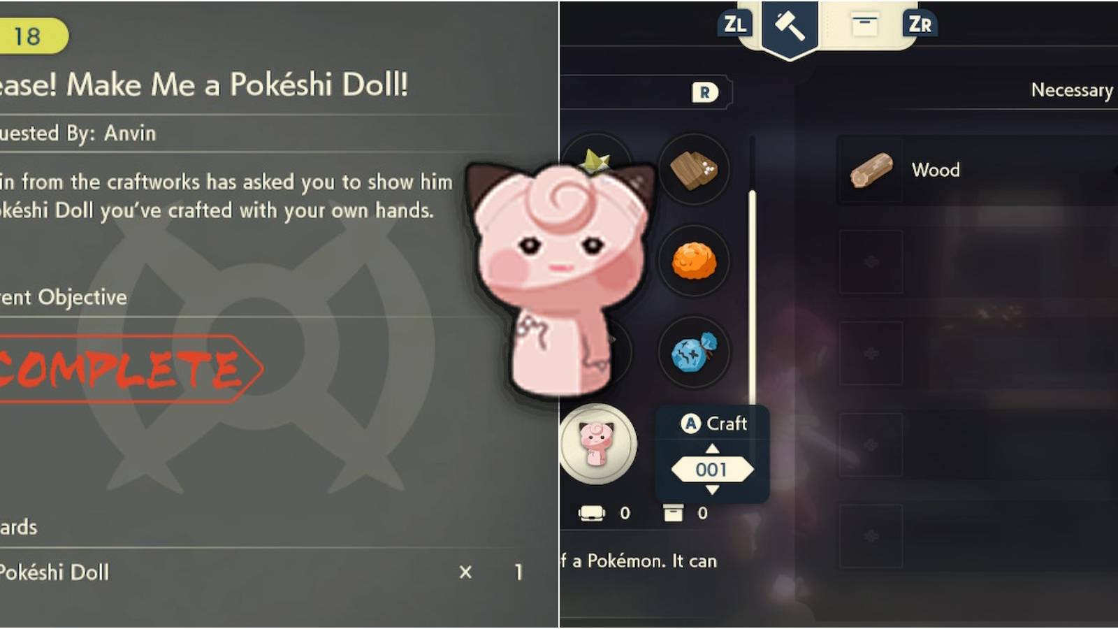 pokemon legends arceus pokeshi doll crafting