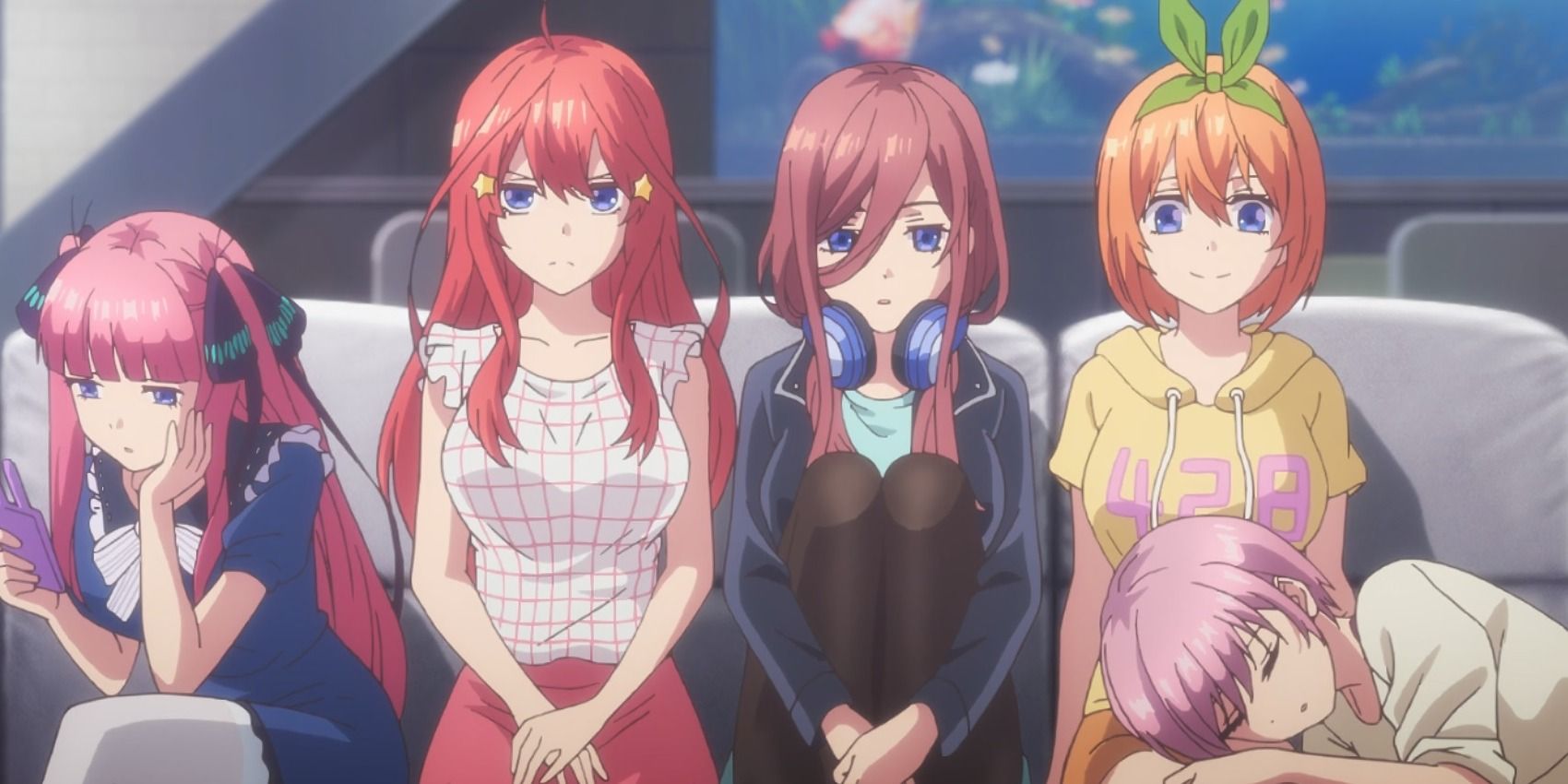 the five sisters from the anime The Quintessential Quintuplets