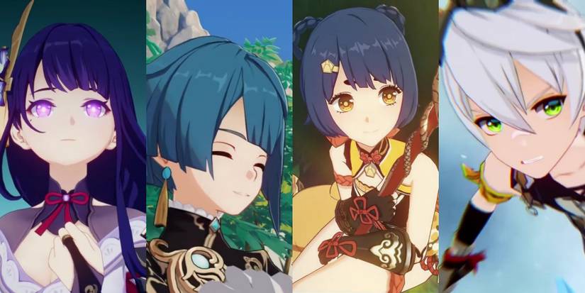 raiden shogun xingqiu xiangling and bennett from genshin impact