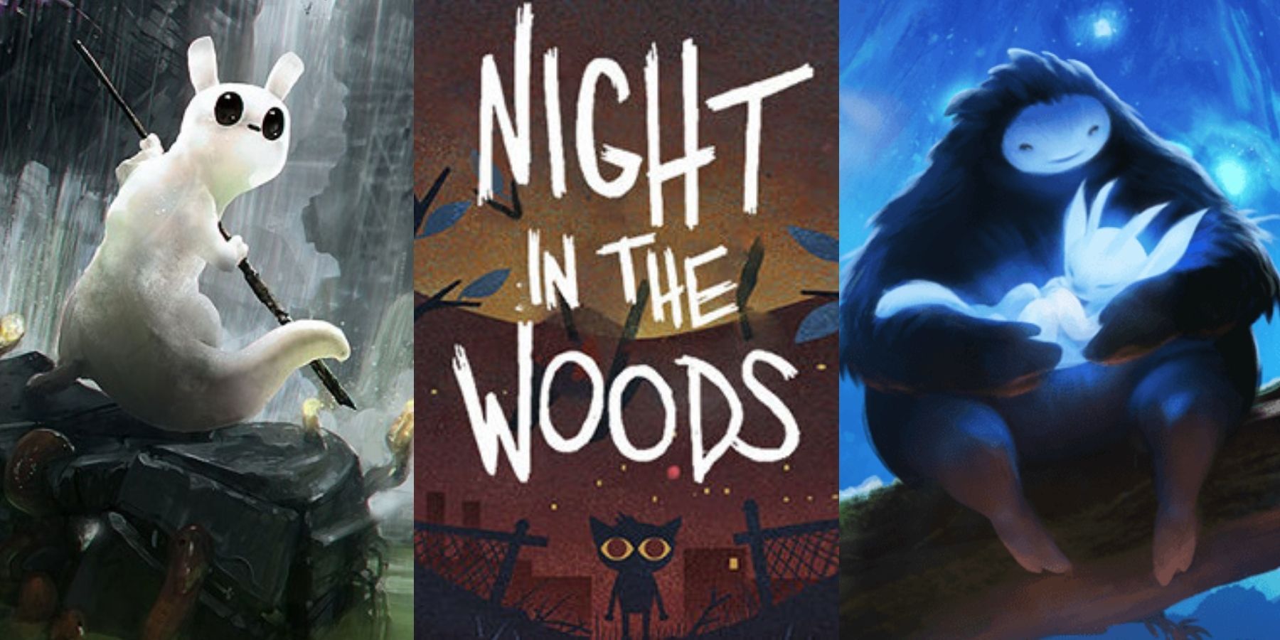 rain world night in the woods ori and the blind forest indie game cover art
