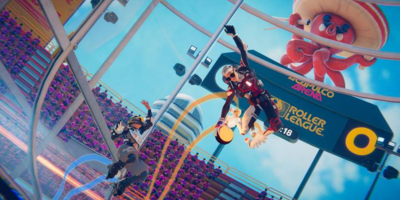 roller champions skater peforming a fancy move with the ball