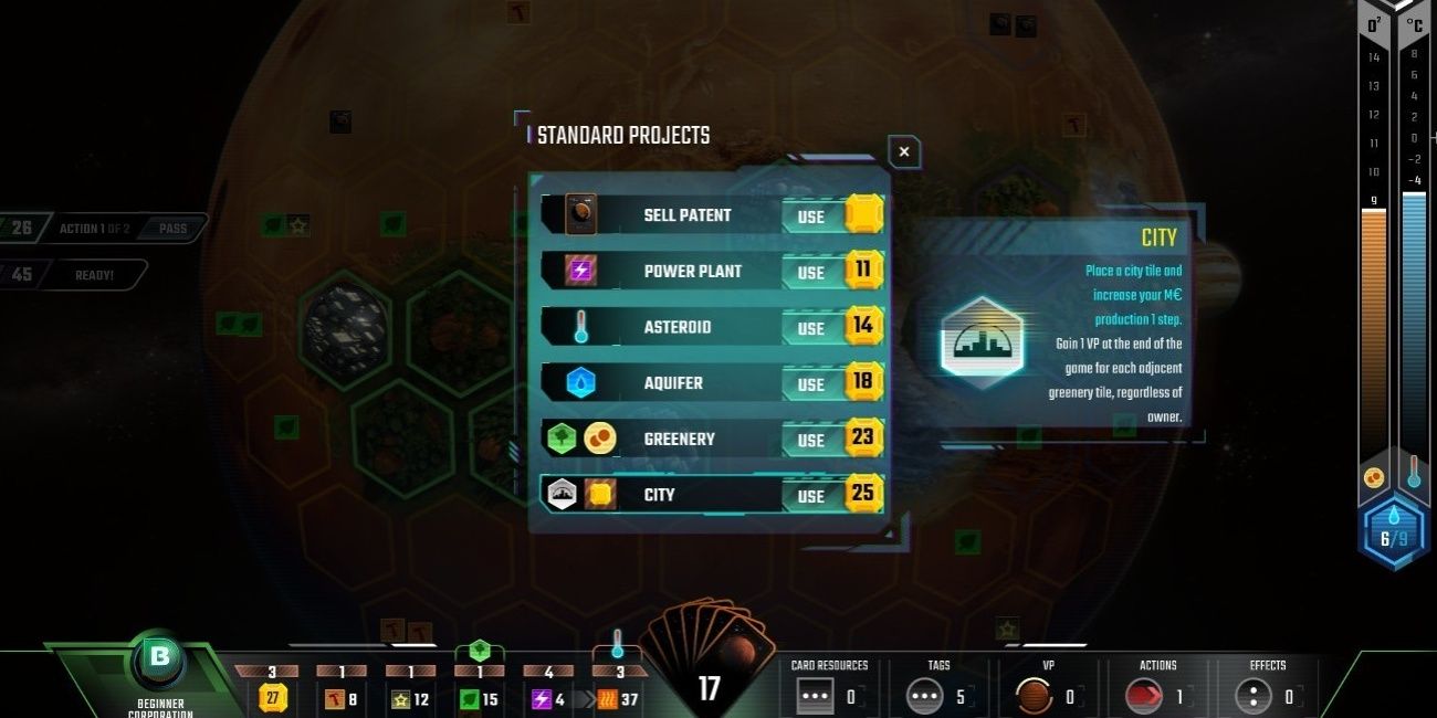 standard projects as seen in Terraforming Mars digital game 