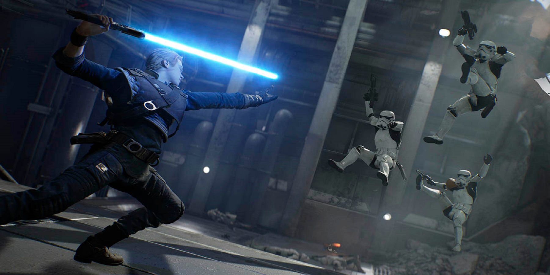 A rocket trooper experiences disaster inside of Star Wars Jedi: Fallen Order.