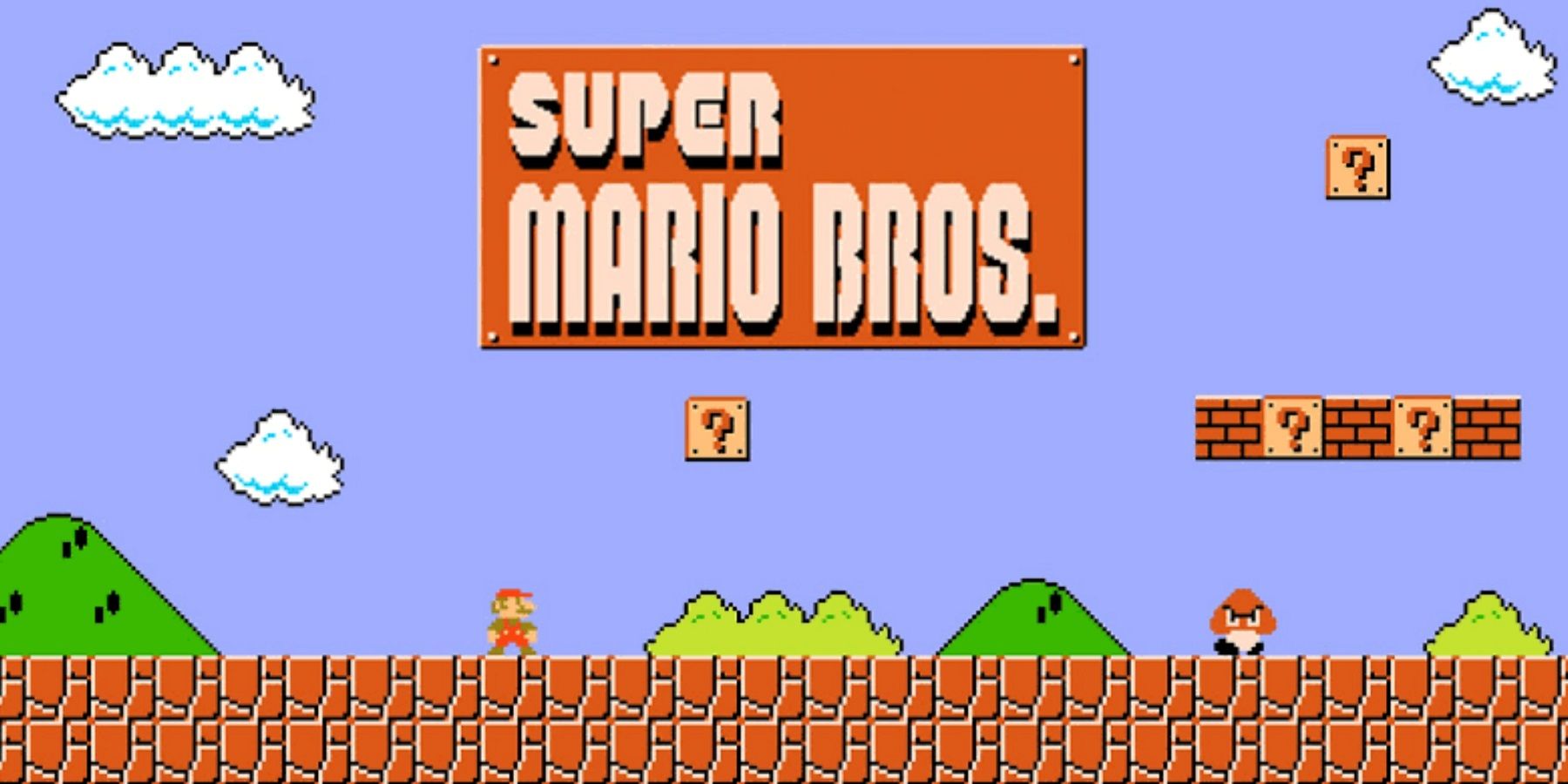Screenshot from Super Marios Bros. on the NEs showing Mario and a goomba.