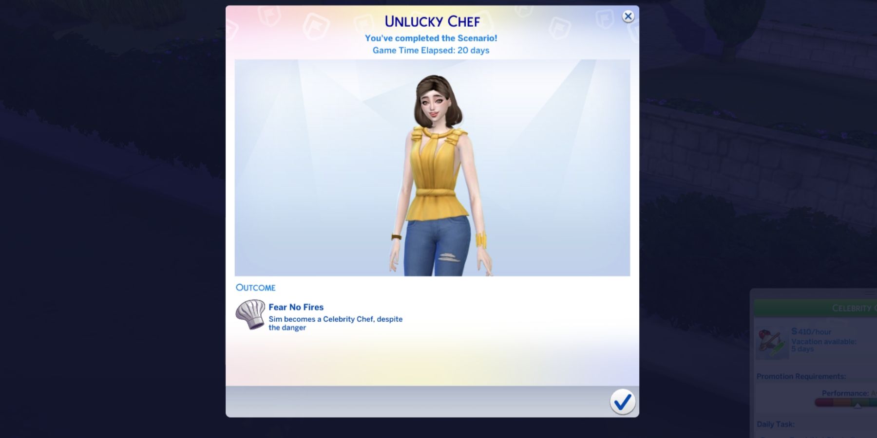 the celebrity chef outcome in the sims 4