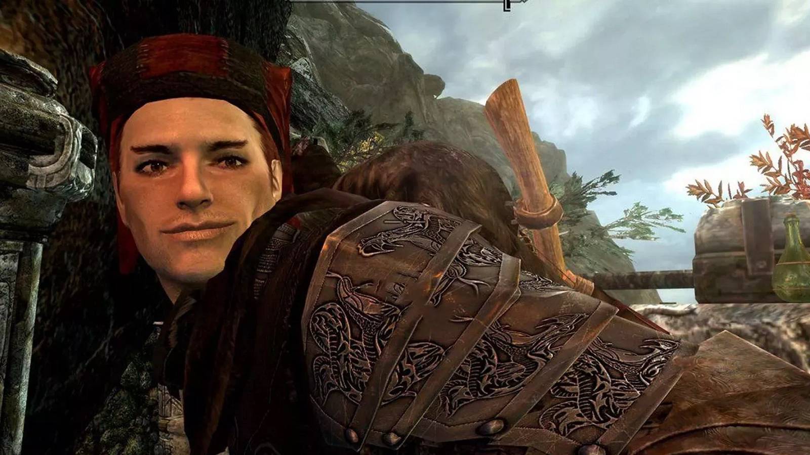 Image from The Elder Scrolls 5: Skyrim showing a more handsome version of The Darkbrotherhood's Cicero.