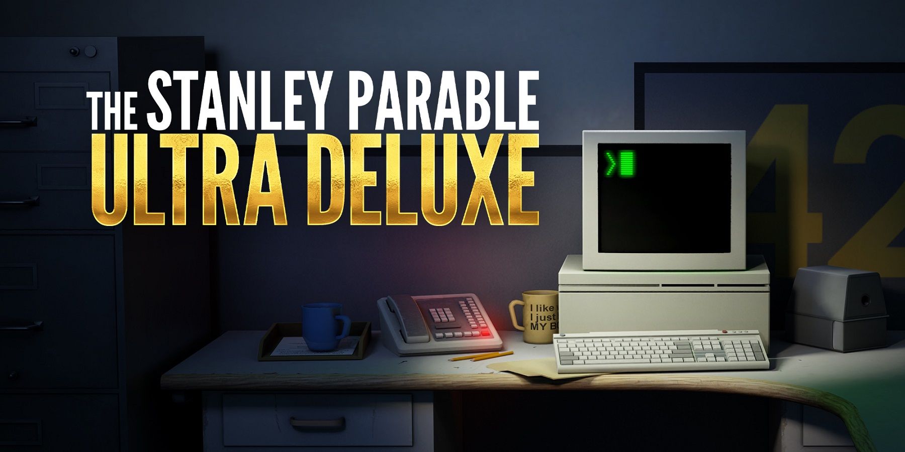An image from The Stanley Parable Ultra Deluce showing a computer in an office.