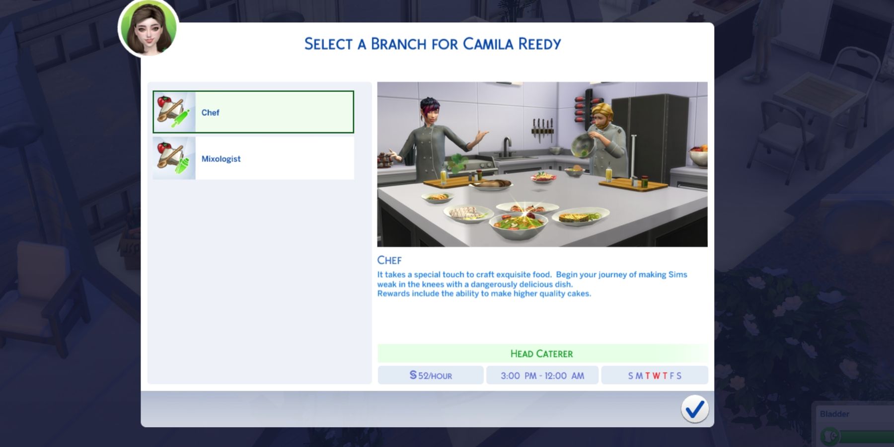 the two branches of culinary career in the sims 4