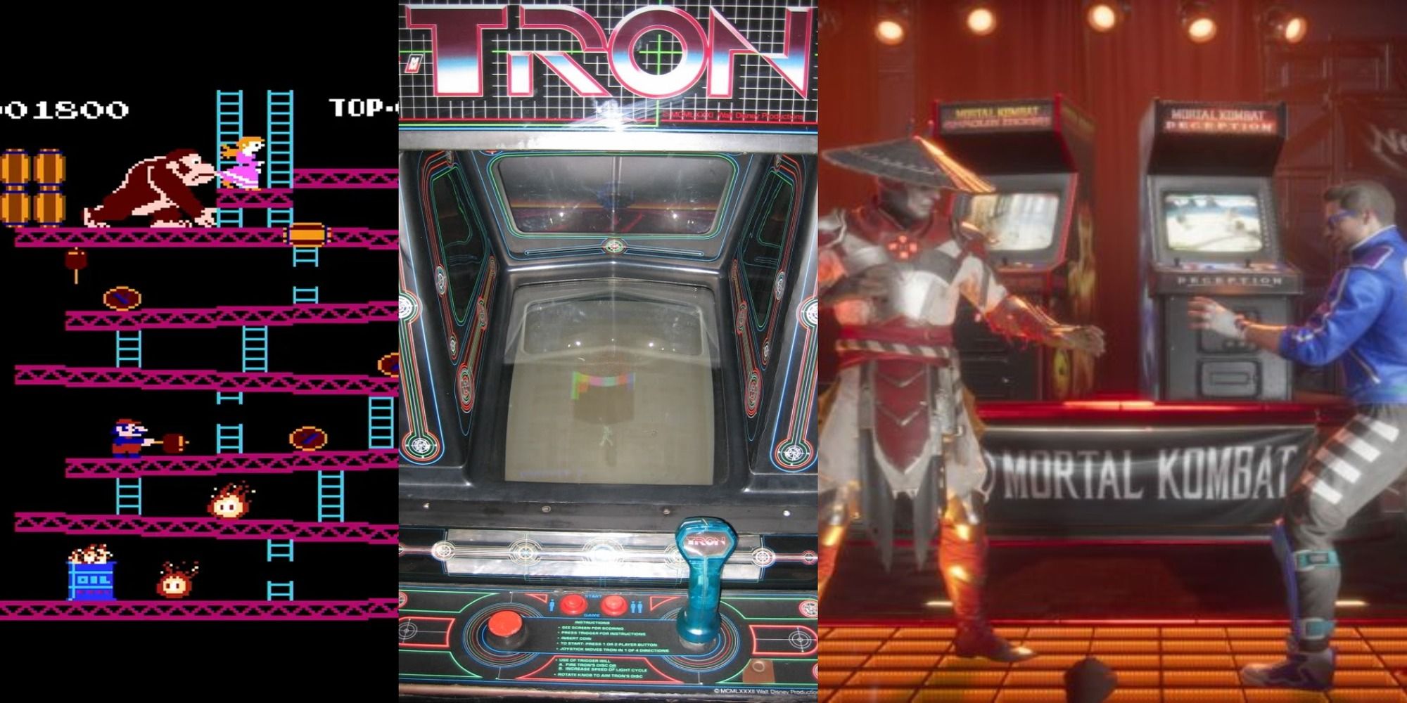 title image arcade games with great lore Donkey Kong Mortal Kombat TRON