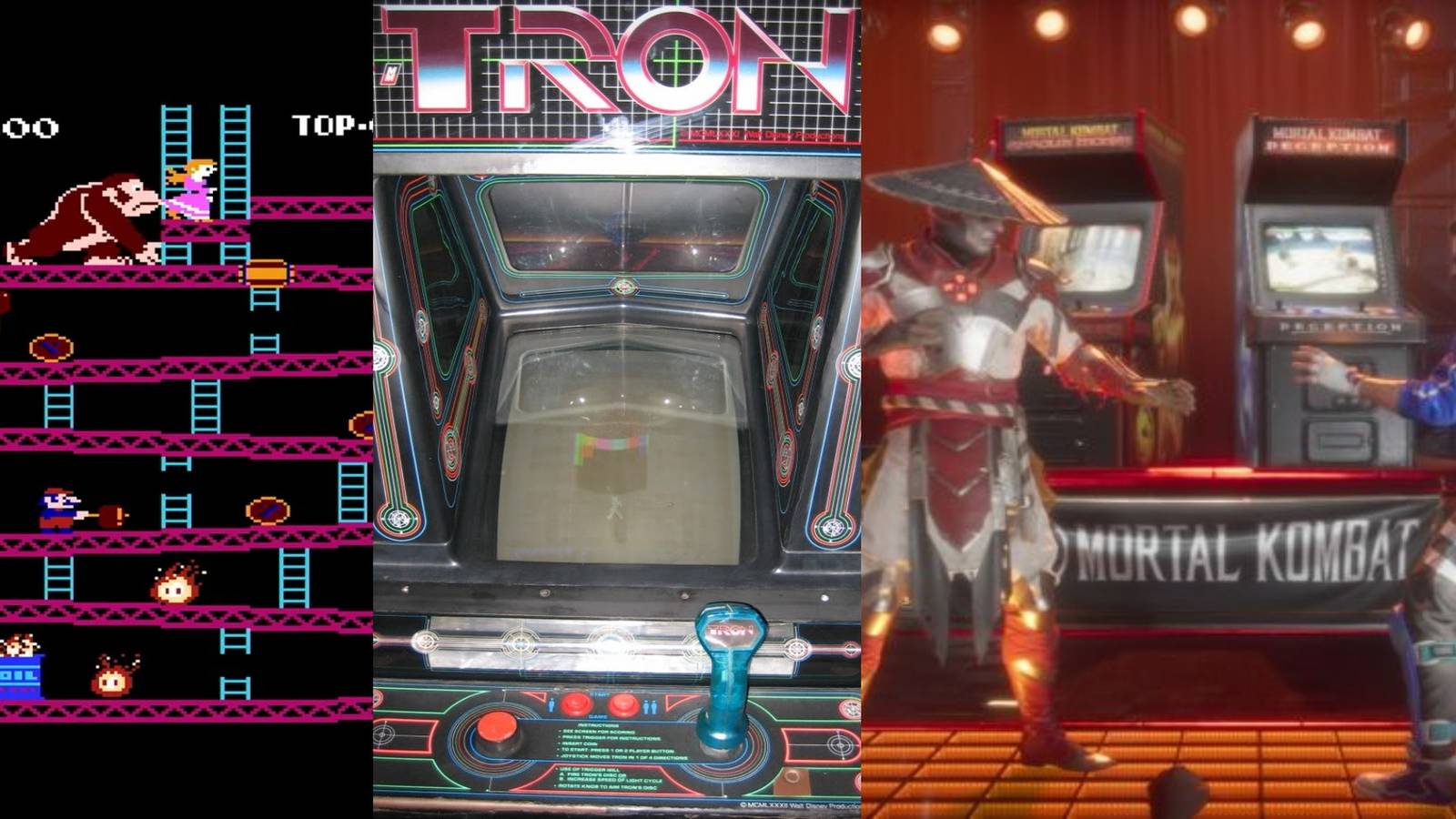 title image arcade games with great lore Donkey Kong Mortal Kombat TRON