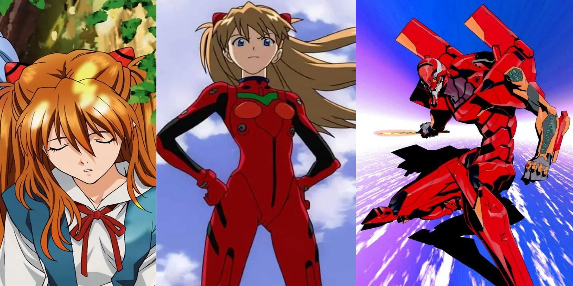 title image why asuka is a great character asuka in school uniform, in plug suit, unit 002