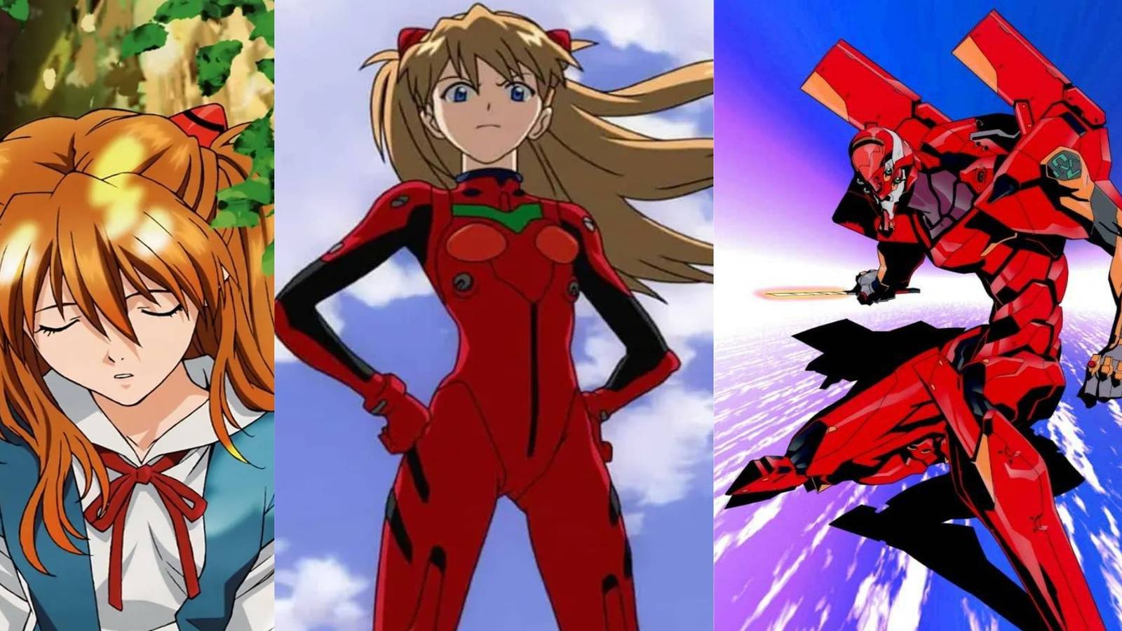 title image why asuka is a great character asuka in school uniform, in plug suit, unit 002