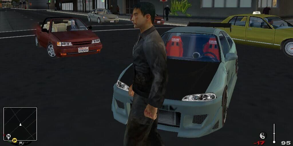 true crime streets of LA character standing infront of car Cropped