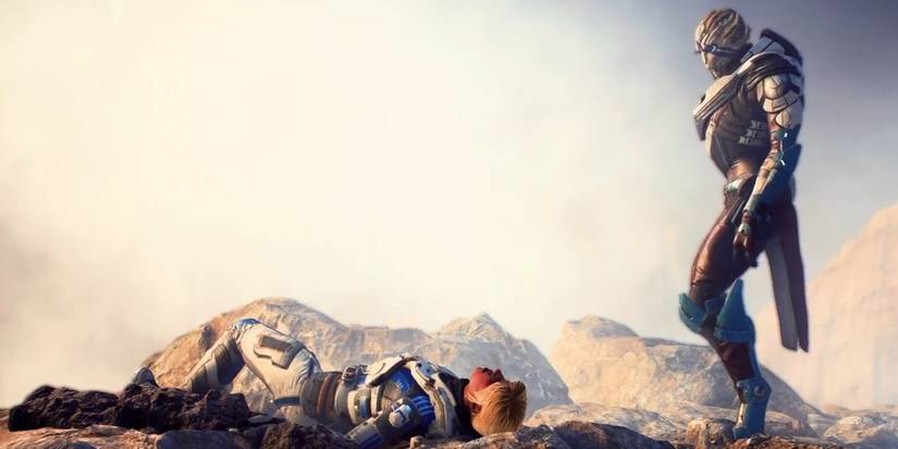 Mass Effect turian and human having a moment 