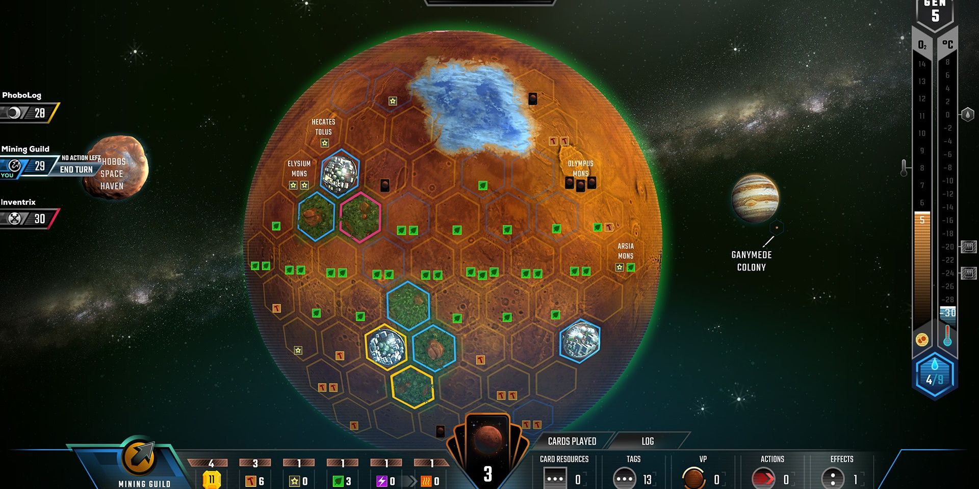 player takes turn in Terraforming Mars digital game 