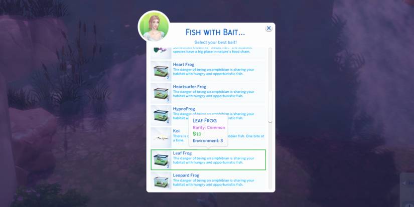 using frog as bait in the sims 4