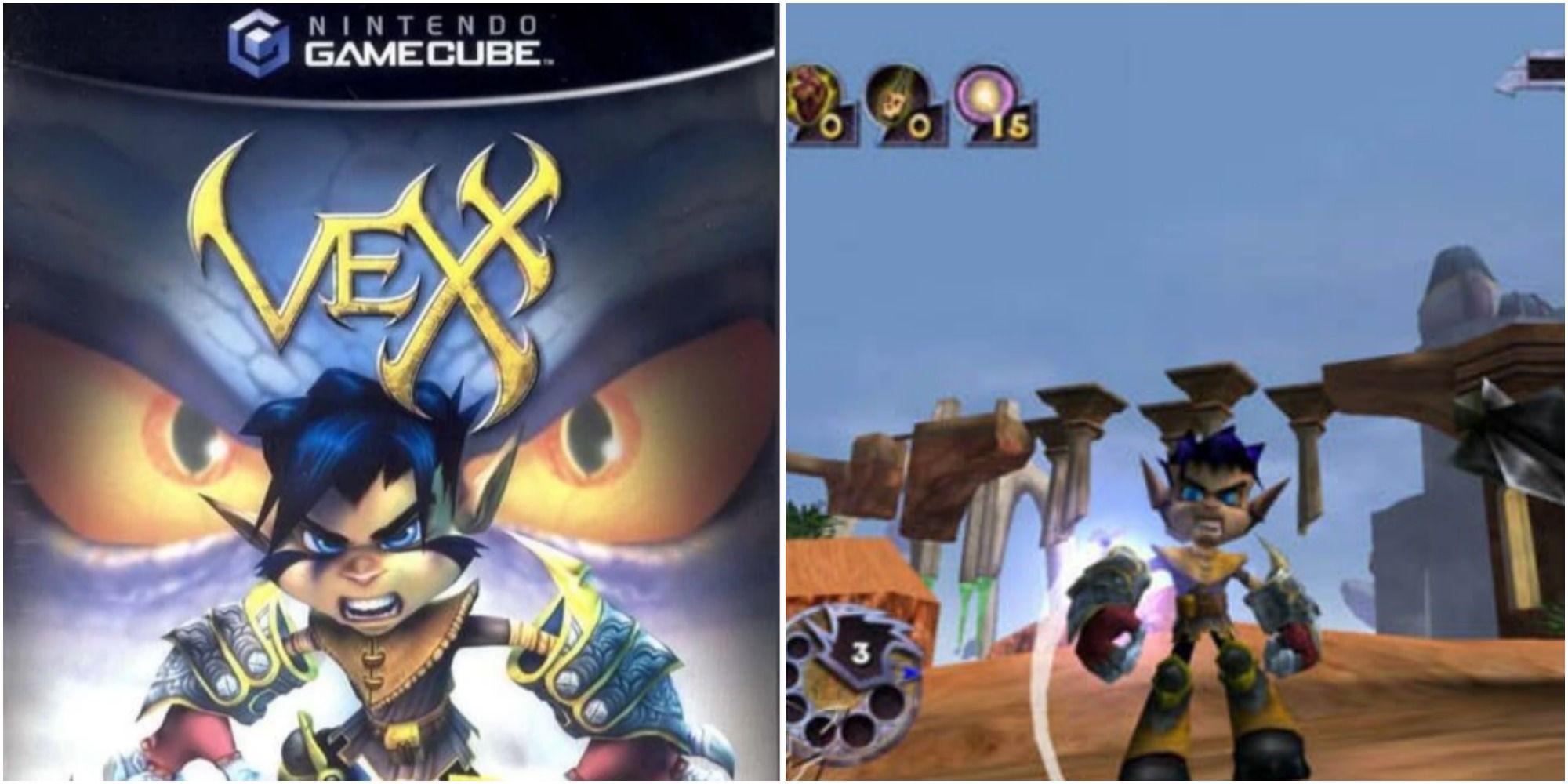 vexx character in action pose with eyes behind him and vess gameplay showing him in action featured