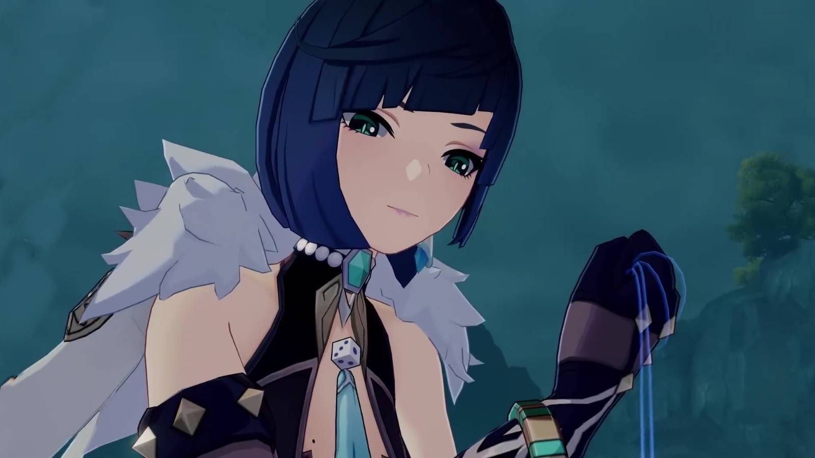 yelan interrogating a treasure horder in genshin impact