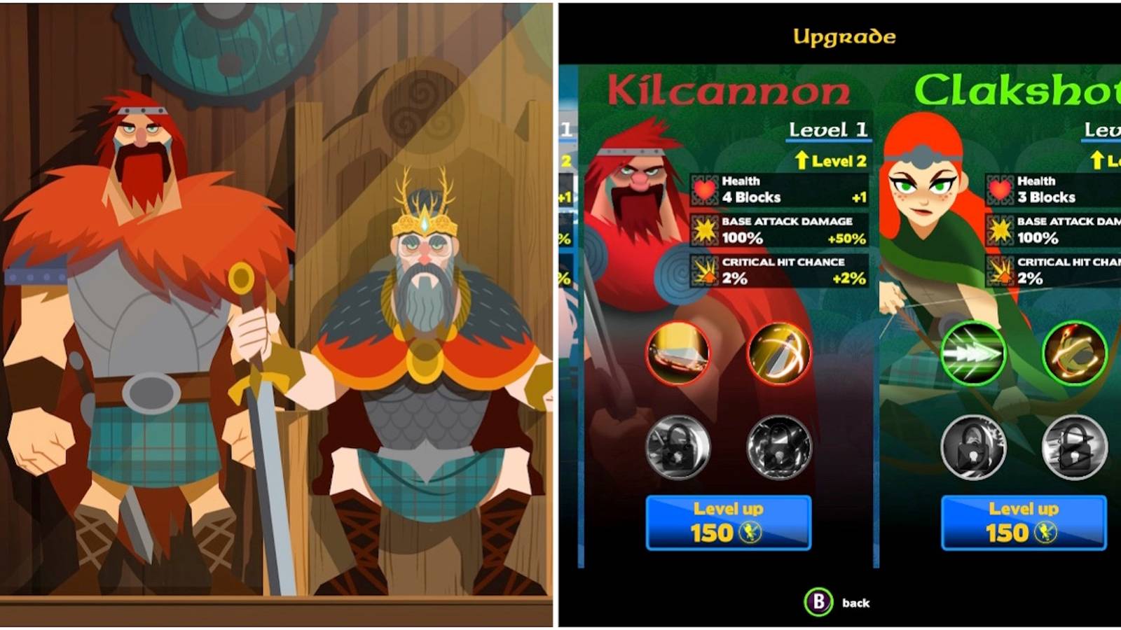Kilcannon and the King and the upgrade menu in Clan O’Conall