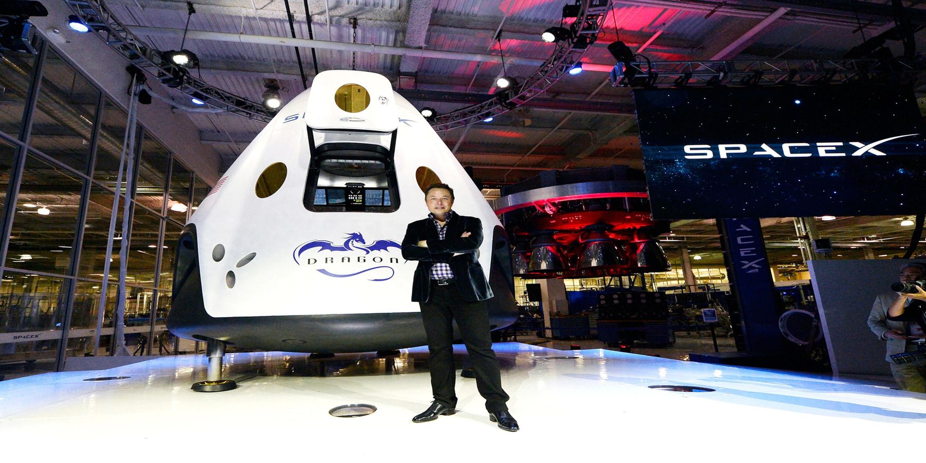Elon Musk with Crew Dragon Capsule