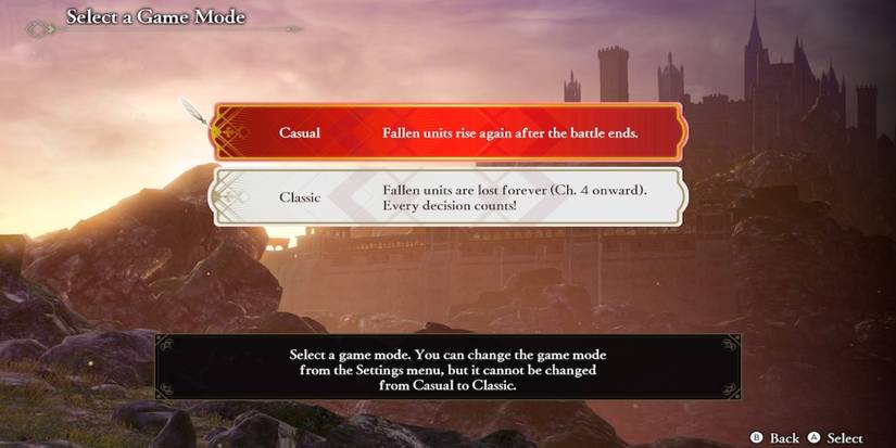 The difficulty menu in Fire Emblem Warriors Three Hopes
