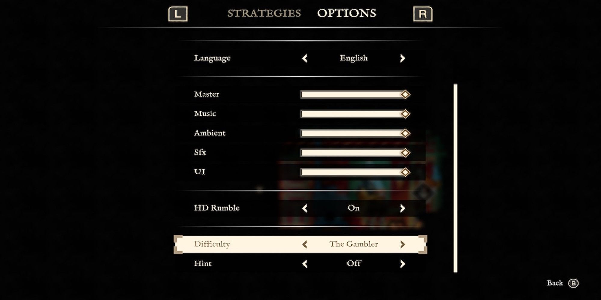 The options menu in Card Shark