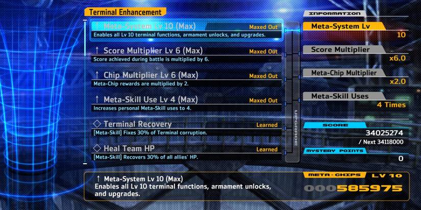 13 Sentinels Meta-System highlighted in the upgrade menu