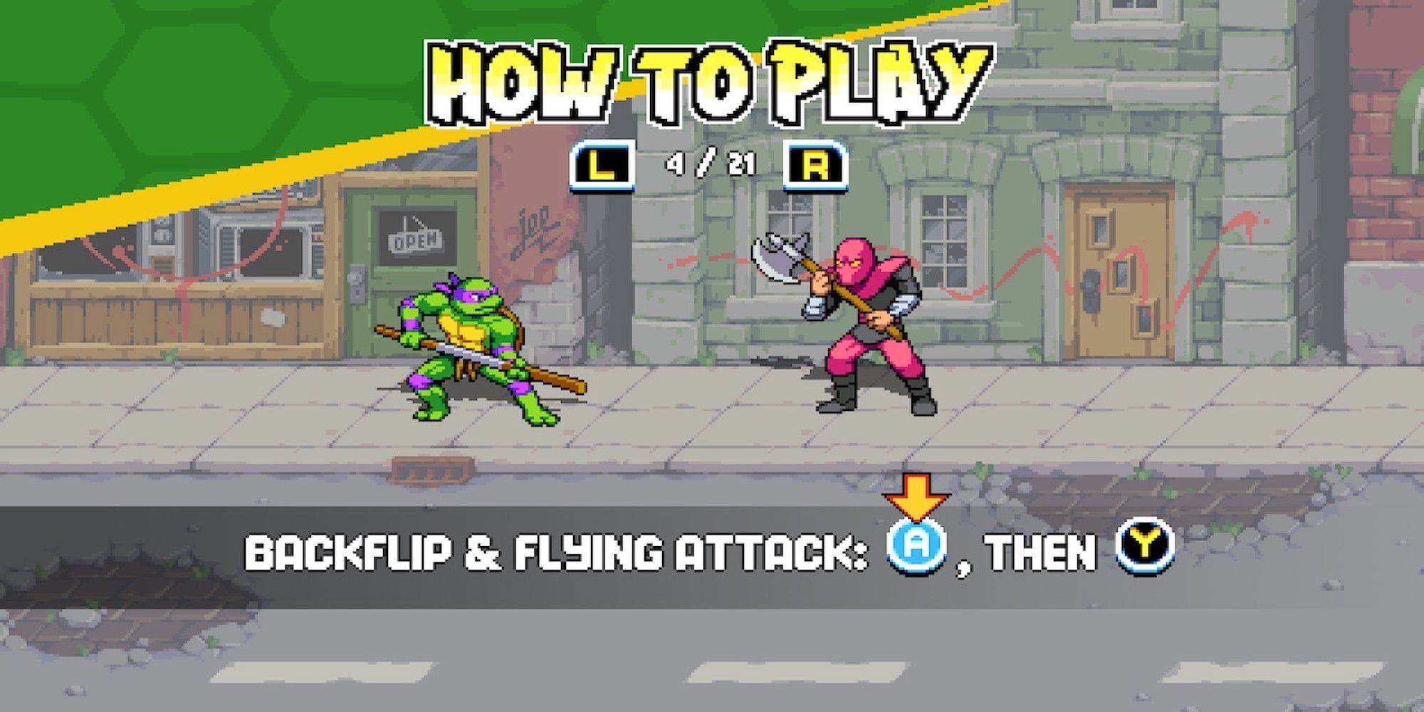 The tutorial menu in Teenage Mutant Ninja Turtles Shredder's Revenge
