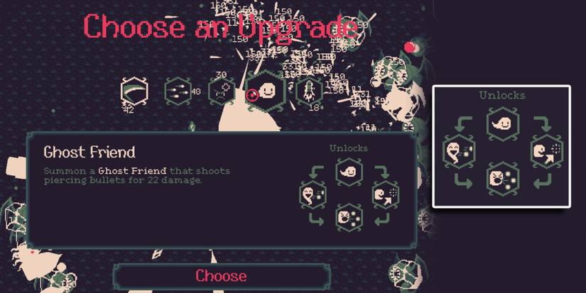 20 Minutes Till Dawn - Ghost Friend Skill Tree Overlaid On Image Of Seeing The Skill Tree In-Game