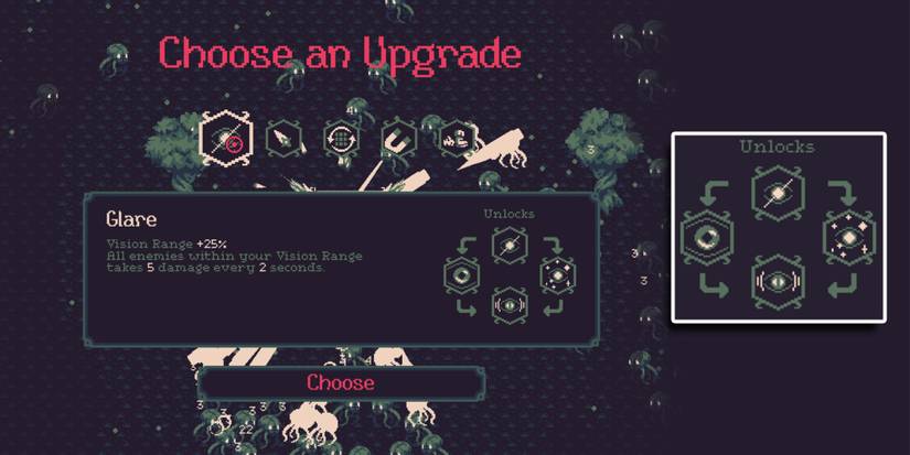 20 Minutes Till Dawn - Glare Skill Tree Overlaid On Image Of Seeing The Skill Tree In-Game