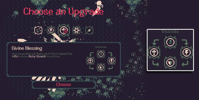 20 Minutes Till Dawn - Holy Shield Skill Tree Overlaid On Image Of Seeing The Skill Tree In-Game