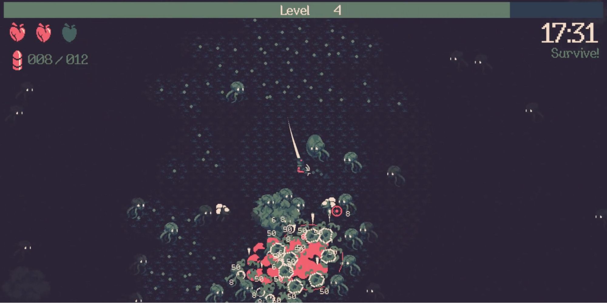 20 Minutes Till Dawn - Kill and collect - Player destroys hordes of enemies 