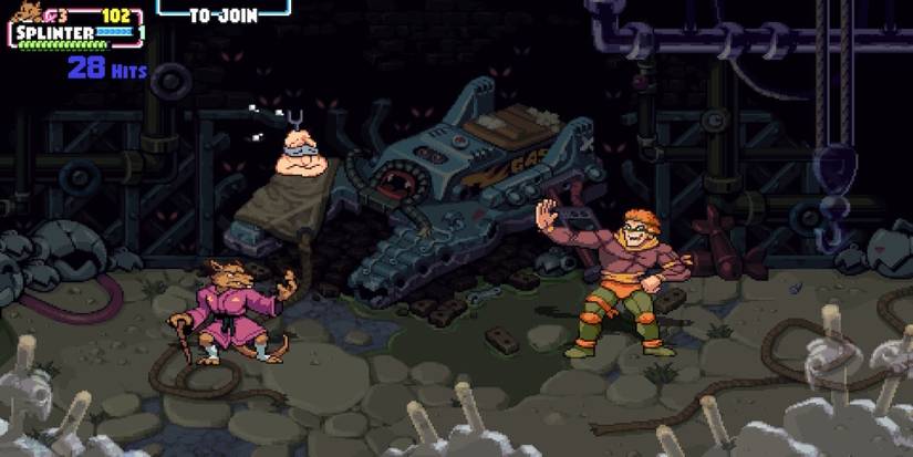 Fighting a boss in Teenage Mutant Ninja Turtles Shredder's Revenge