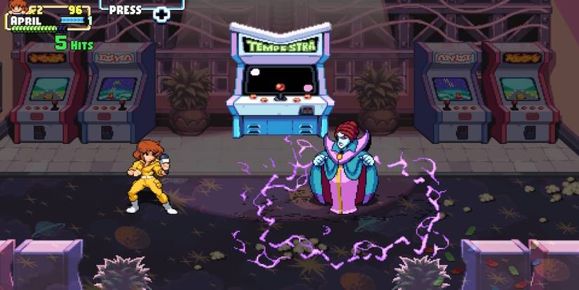 Fighting a boss in Teenage Mutant Ninja Turtles Shredder's Revenge